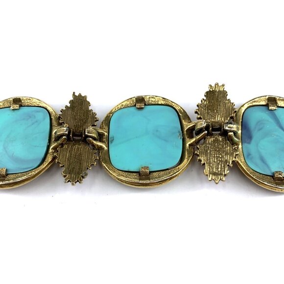 Egyptian Revival Bracelet 7" Unsigned Statement PIece Vintage Metal Plastic - Picture 8 of 11